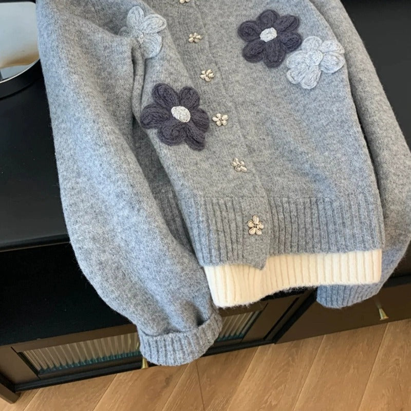 Femme Bestikket Floral Strikjakke Stilla