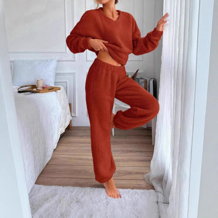 Dame hyggeligt fleece-lounge-sæt med elastisk talje Stilla