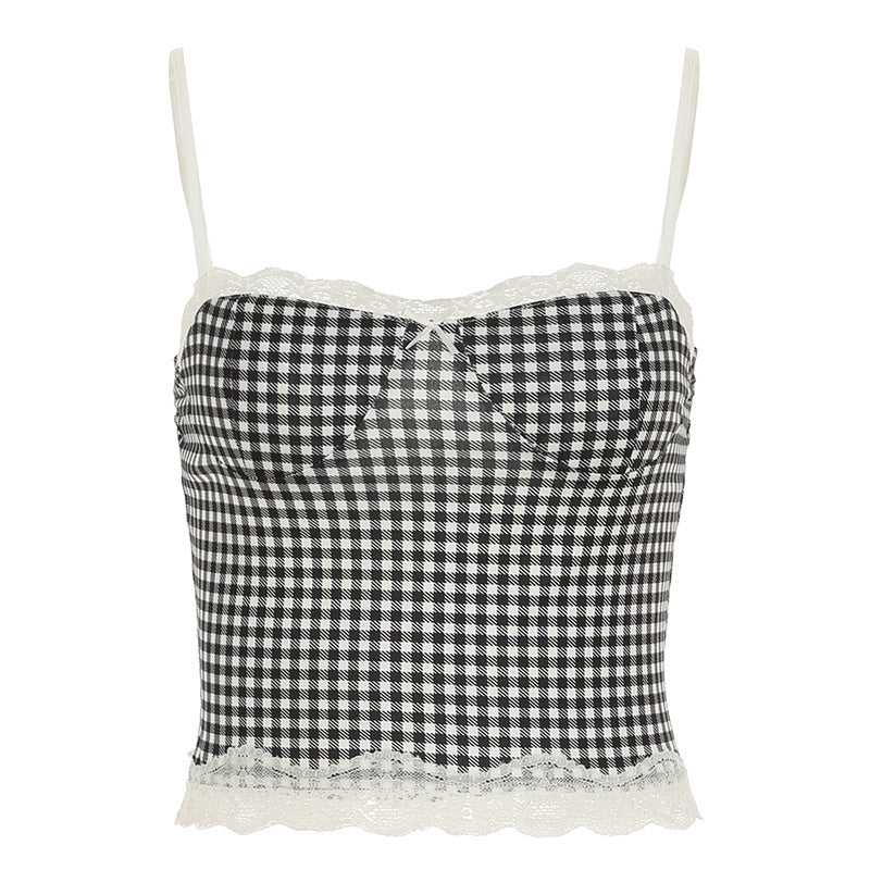 Damer spids-bustier med ternet design og justerbare stropper Skovae