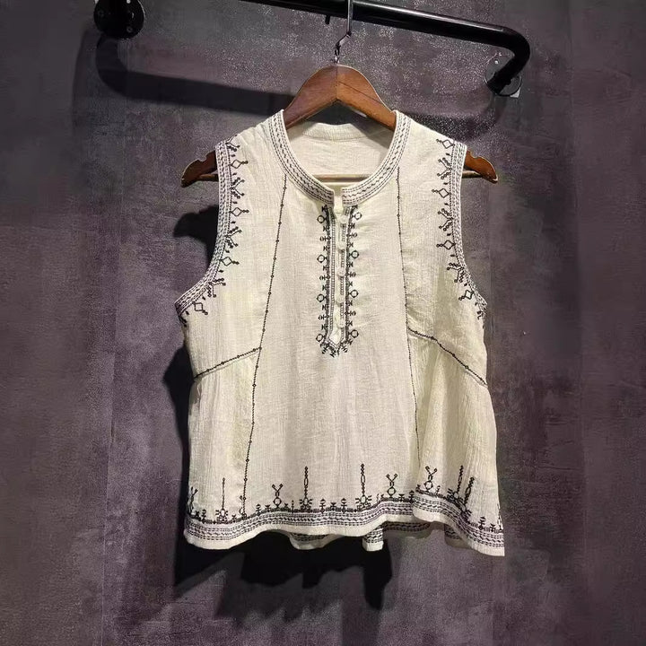 Dame bomuldsrock med kunstneriske håndlavede broderier og sidelommer Stilla