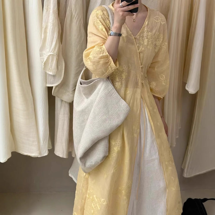 Femme Elegante Broderet Maxi Kjole Stilla 1749785292
