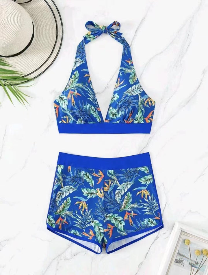 Dame bikini-sæt med blomstermønster og højt skårne shorts Stilla