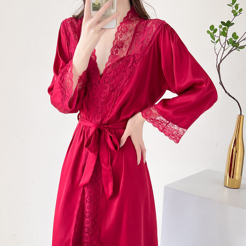 Dame Elegant Nattøj med Spidsedekoration og Kimono-Ærmer Stilla