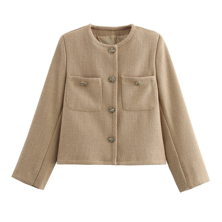 Femme Textured Tweed-Jakke med Frontlommer Stilla