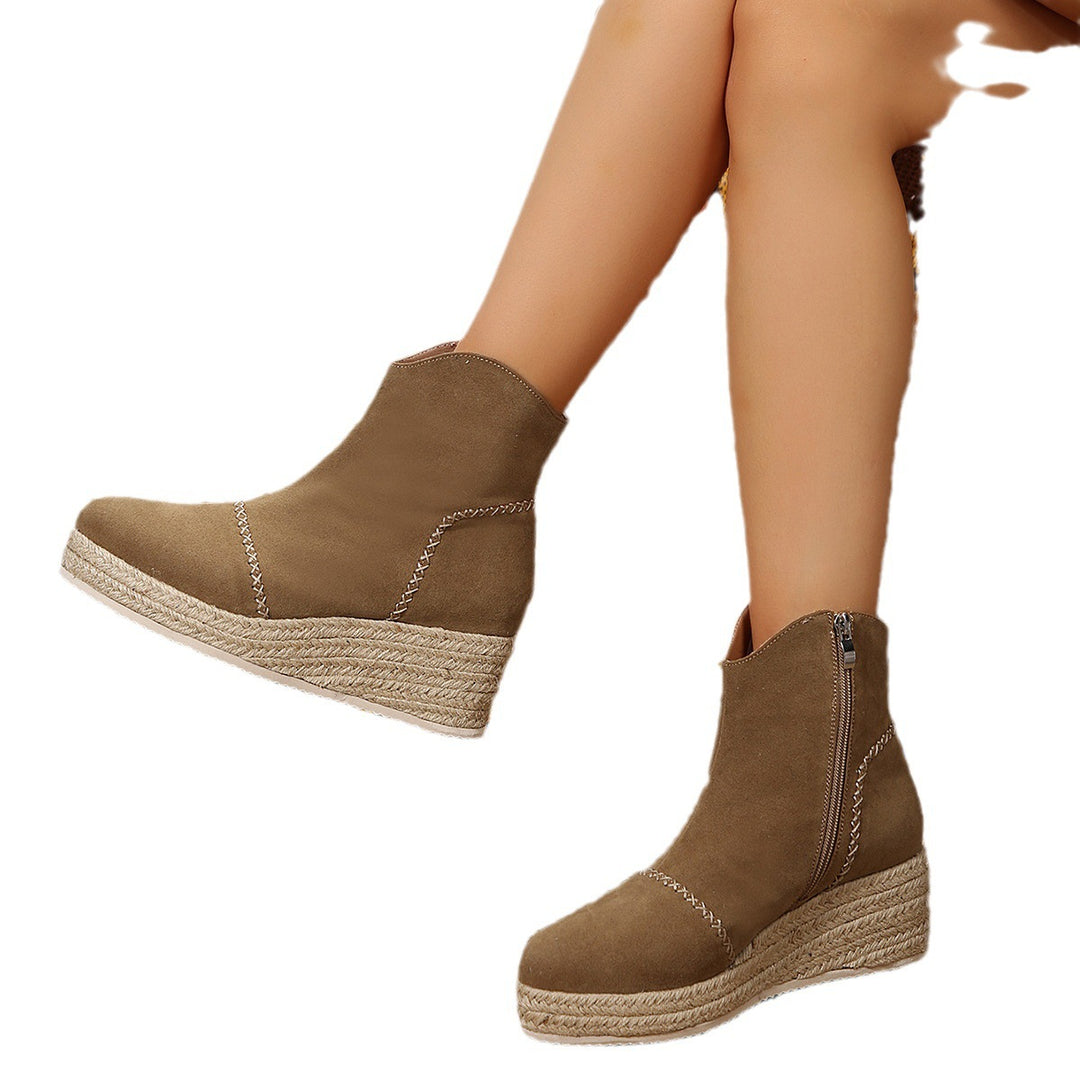 Dame Wedge-støvler med trendy jute-design og praktisk lynlås Stilla