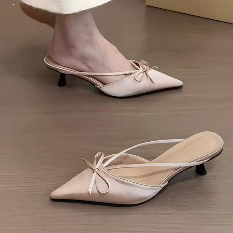 Dame Spidse Tå Slingback-Hæle med Sløjfe-Detalje Stilla