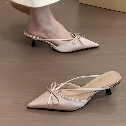 Dame Spidse Tå Slingback-Hæle med Sløjfe-Detalje Stilla