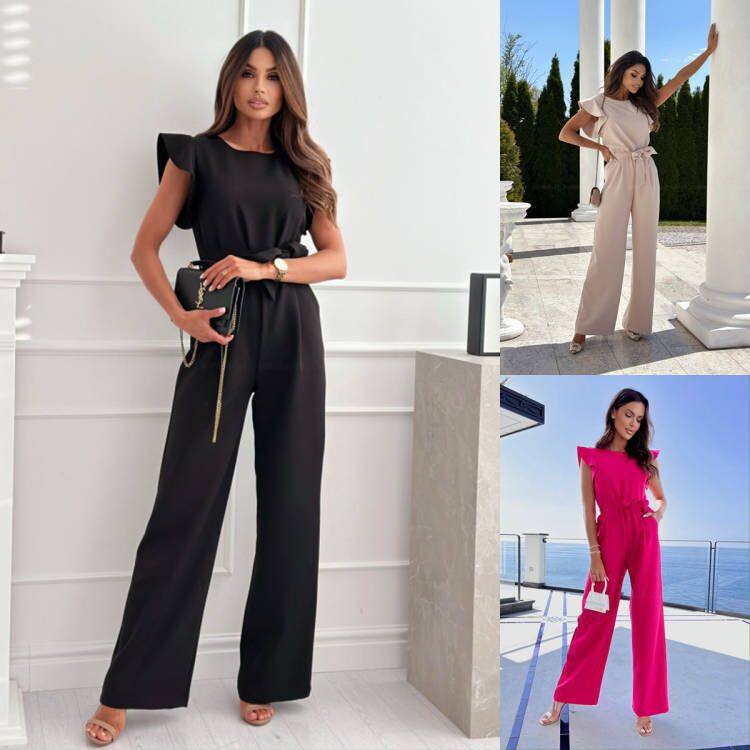 Dame jumpsuit med voluminøse ærmer og taljerbar bælte Stilla
