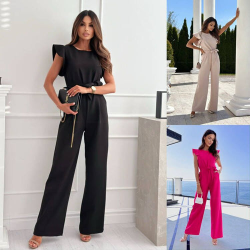 Elegant bred ben jumpsuit til damer med flæseærmer Stilla