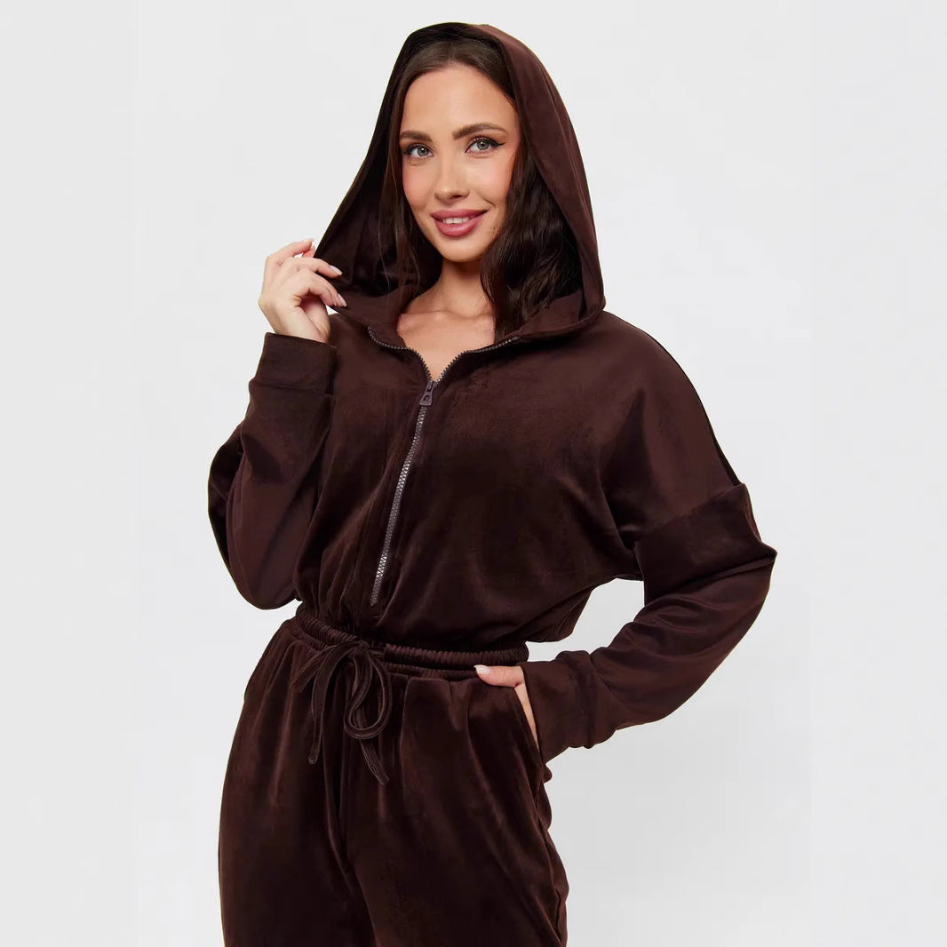 Kvindernes fløjlsagtige hættetrøje jumpsuit Skovae