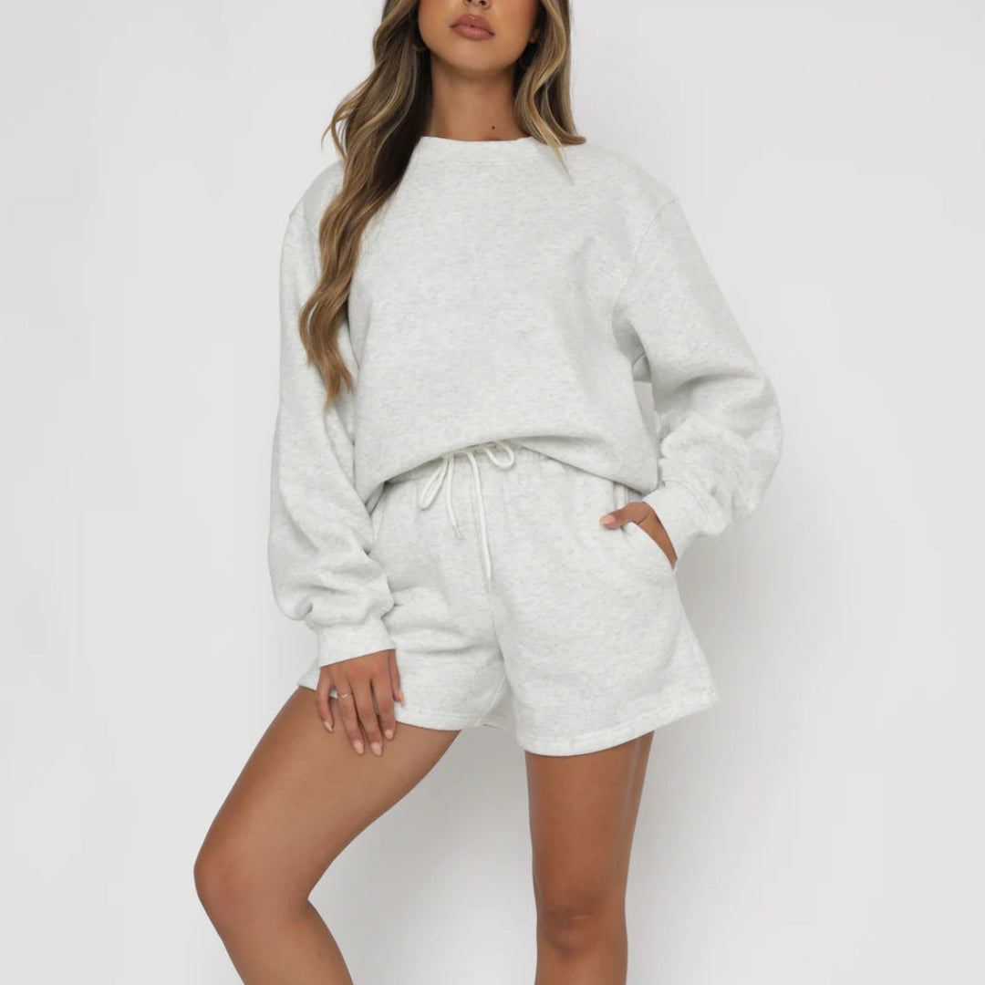 Stilla | Alsidig Casual Rund Hals Sweatshirt Shorts Sæt