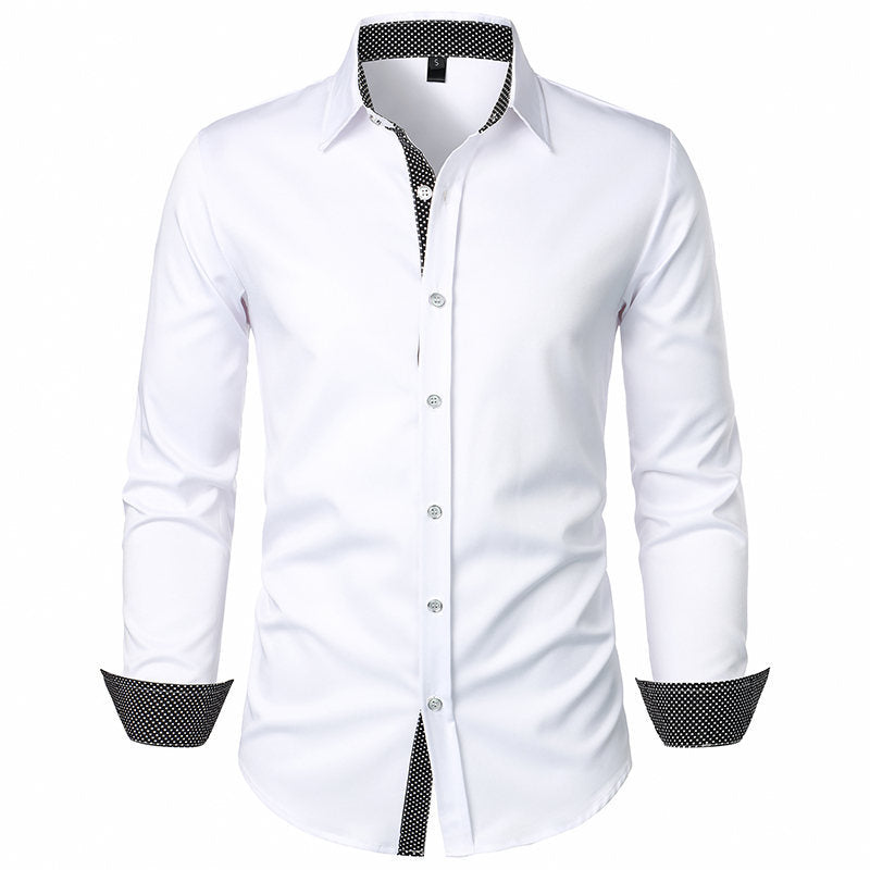 Herrer Skræddersyet Formelt Button-Up Skjorte med Kontrast Manschette Detaljer Stilla