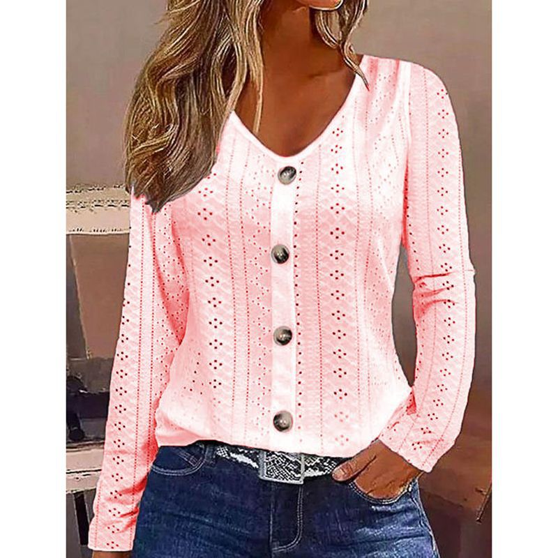 Dame elegant langærmet bluse med knapdetaljer Stilla