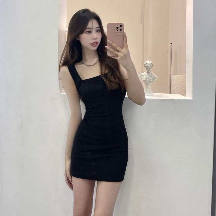 Femme Bodycon Mini Kjole med Square Udsnit og Ribbet Struktur Stilla