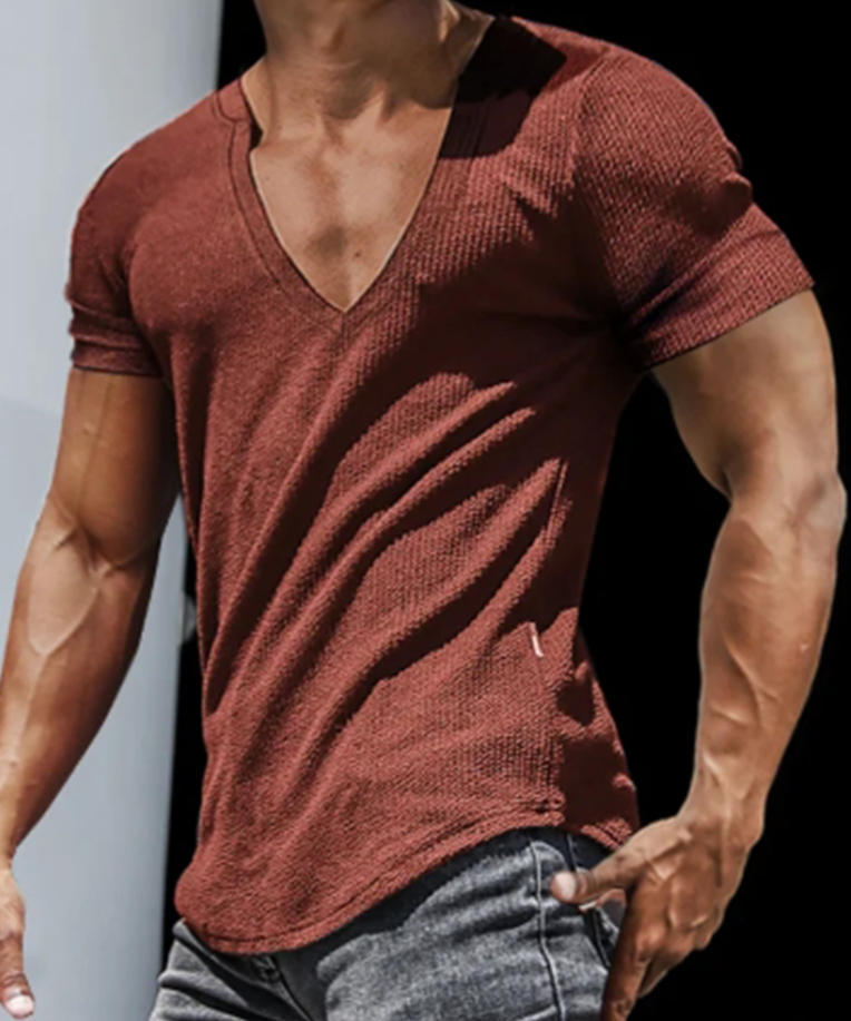 Herrernes V-hals T-shirt med struktureret stof Stilla
