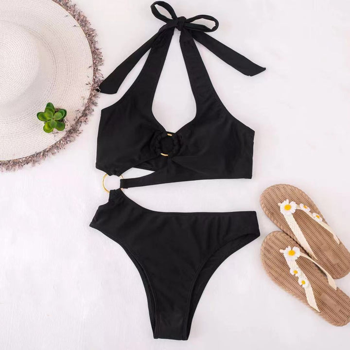 Dame Sporty Bikini-sæt med asymmetrisk design og kunstnerisk ringdetalje Stilla