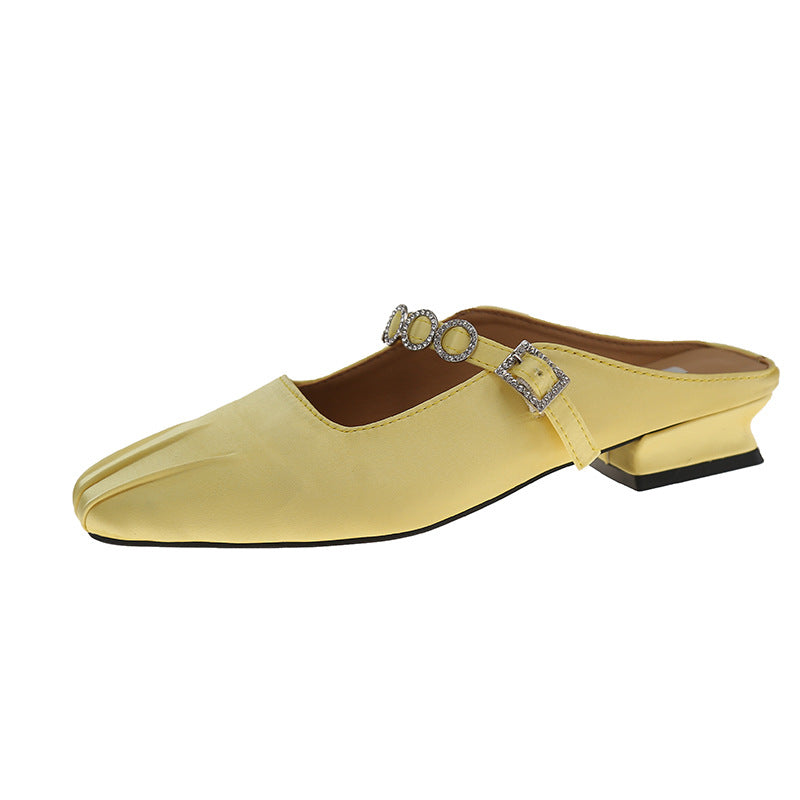 Dame Elegant Åben Tå Slide Mules med Dekorativ Spænde- og Rhinsten Detalje Stilla