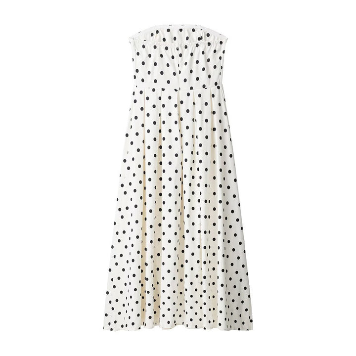 Dame Strapless Udfaset Maxi Kjole med Prikmønster Stilla