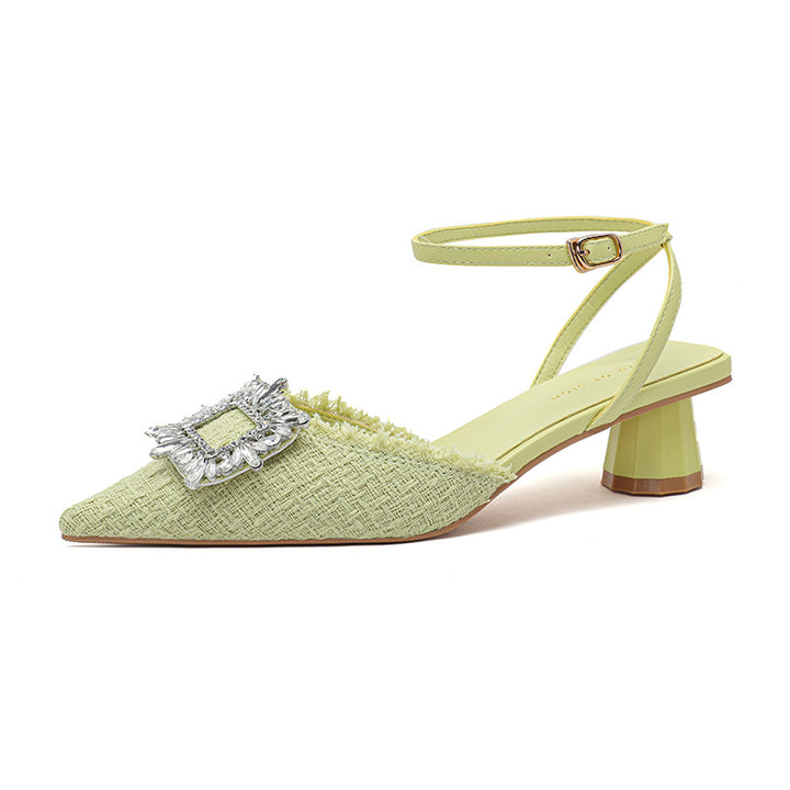 Dame Elegant Spids Tå Slingback Mules med Dekorativ Floral Accent Stilla