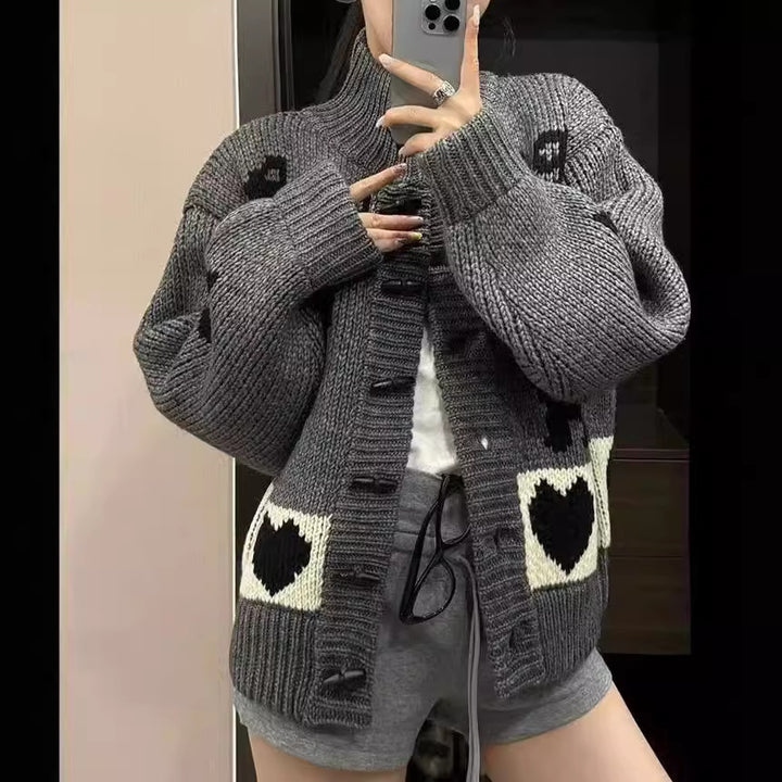 Kvindernes cardigan med trendy dyremotiver og høj krave Stilla