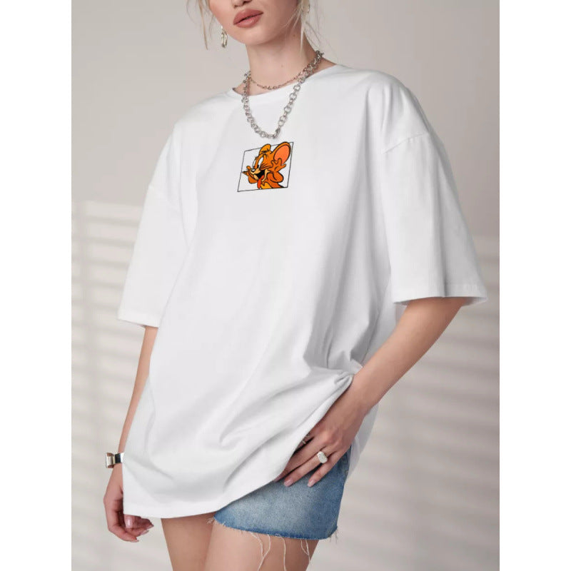 Dame T-shirt med kreativt cartoon-design Stilla