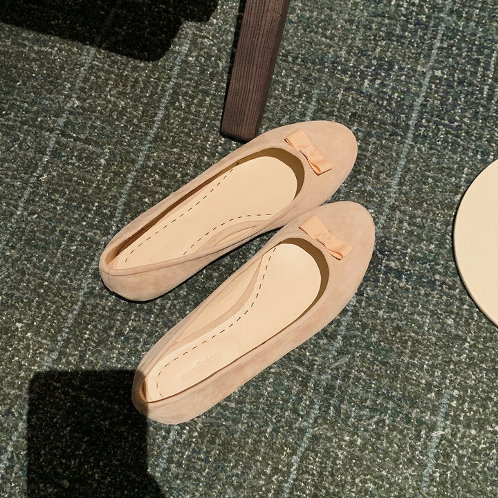 Dame Elegante Suede Ballerina Flats med dekorativt Sløjfedetalje Stilla