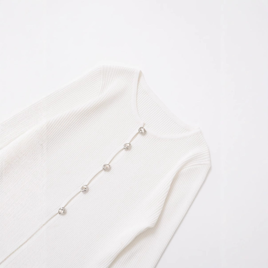 Femme Rippstrik Knap-åben Cardigan Pullover Stilla