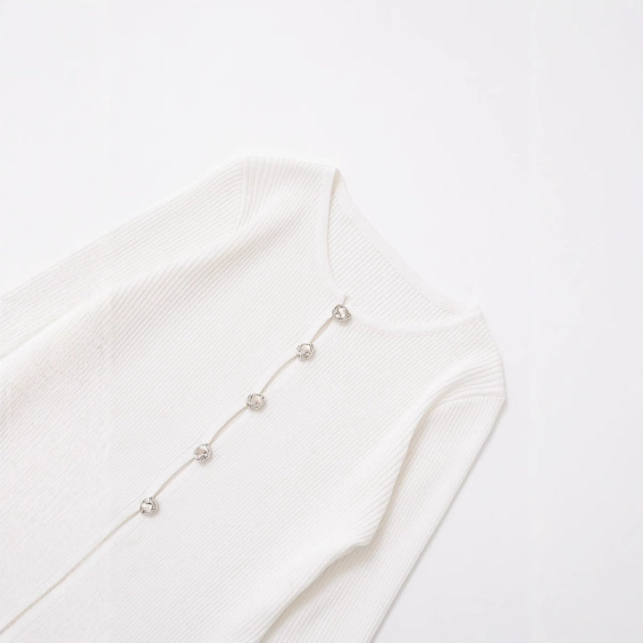 Femme Rippstrik Knap-åben Cardigan Pullover Stilla