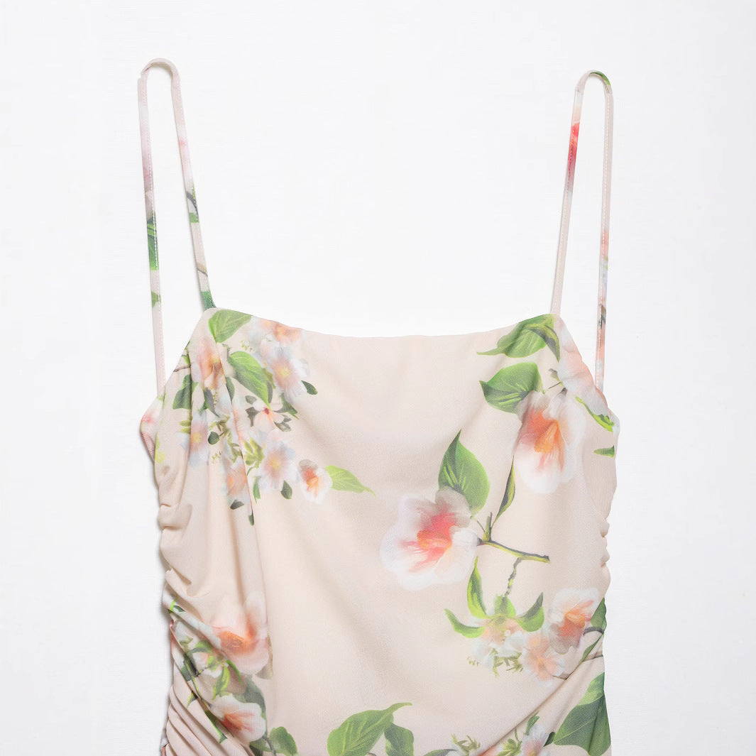 Femme Draped Floral Maxi Kjole med asymmetrisk Volangkant Stilla