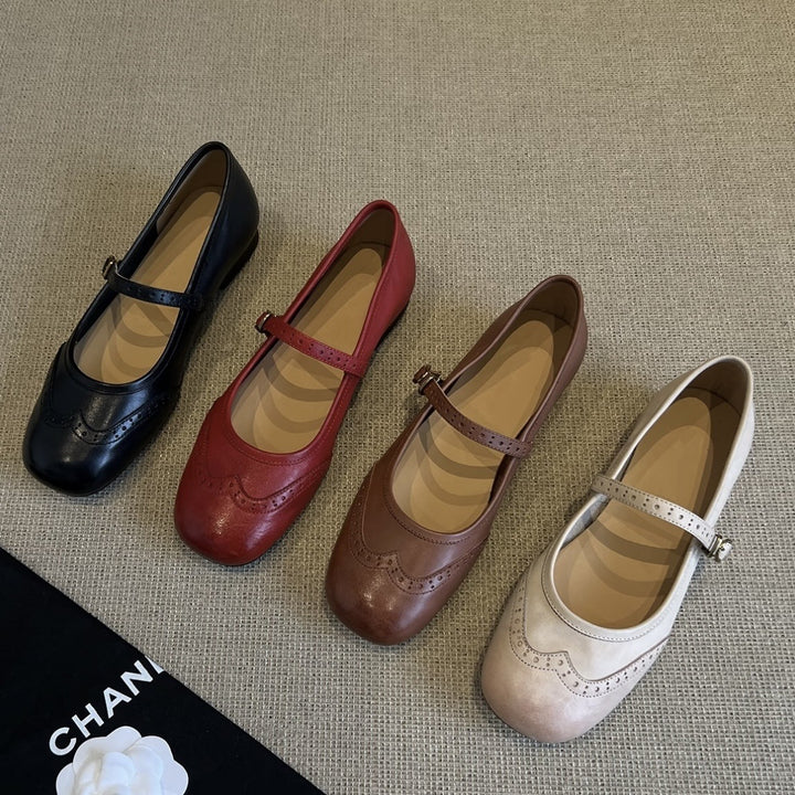Dame Mary Jane Ballerinas med dekorative syninger Stilla