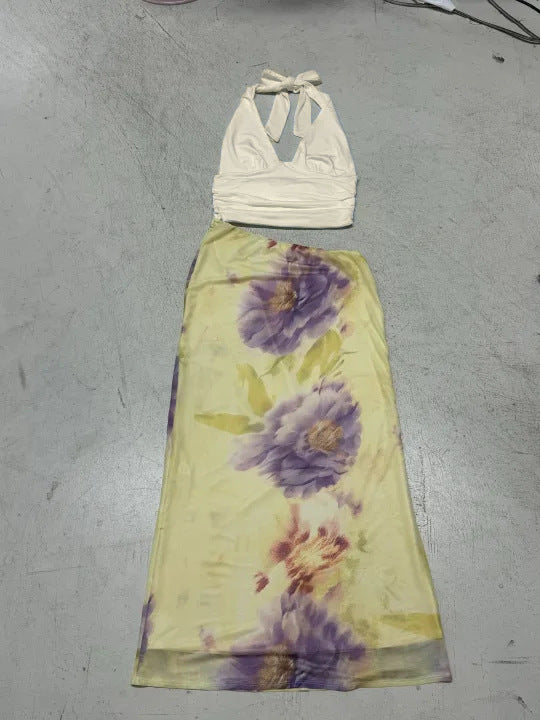 Dame Maxikjole med blomsterdesign og justerbare halterstropper Skovae