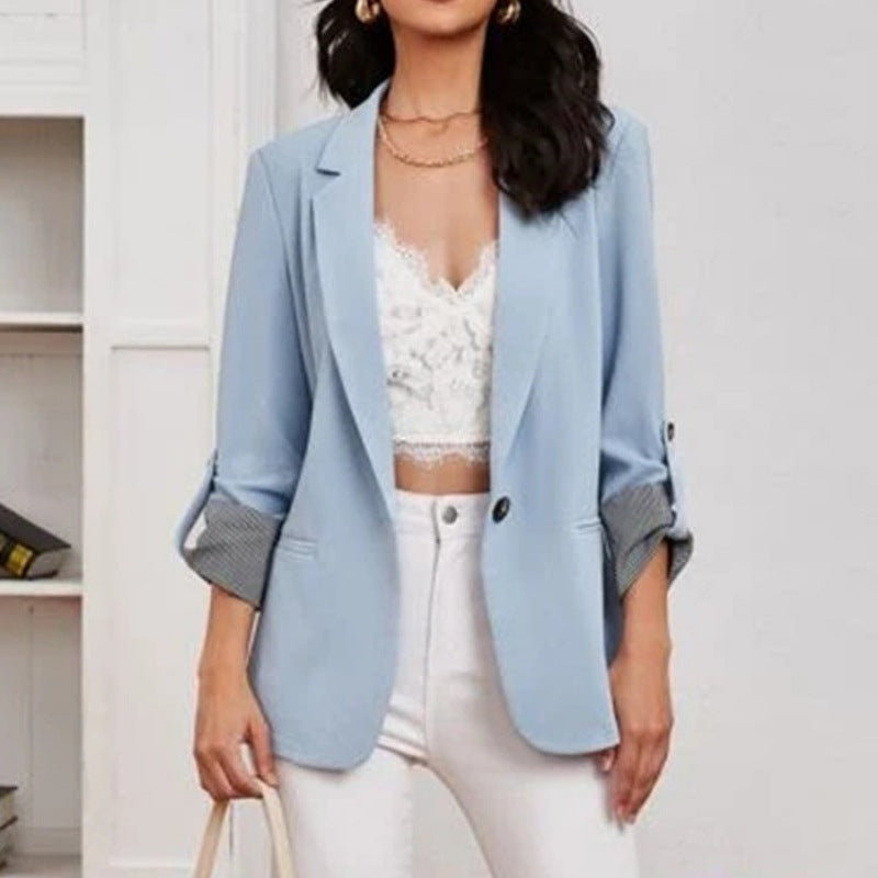 Dame elegant blazerjakke med stribede ærmeopslag og figursyet snit Stilla