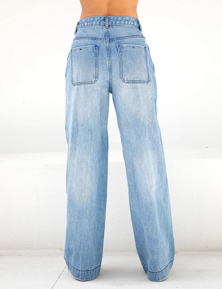 Dame bredde High-Waist Jeans med moderigtigt design og afslappet snit Stilla
