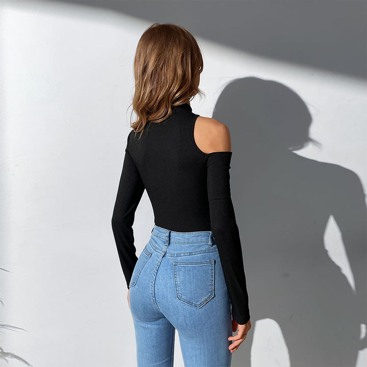 Dame langærmet body med asymmetrisk udskæring Stilla