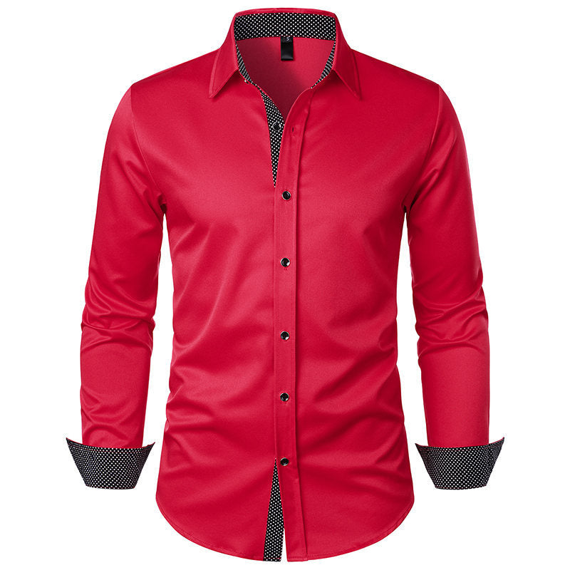 Herrer Skræddersyet Formelt Button-Up Skjorte med Kontrast Manschette Detaljer Stilla