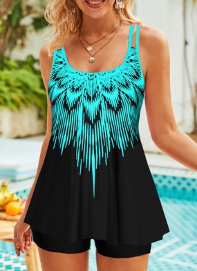 Dame Tankini-overdel med moderne asymmetrisk design og tankini shorts Stilla