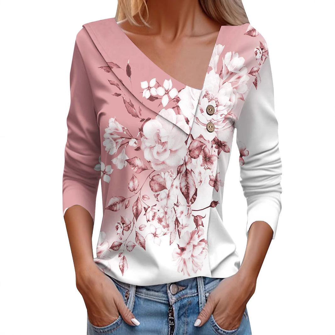 Dame Bluse skjorte med floral applikation og moderne knapdetaljer Stilla