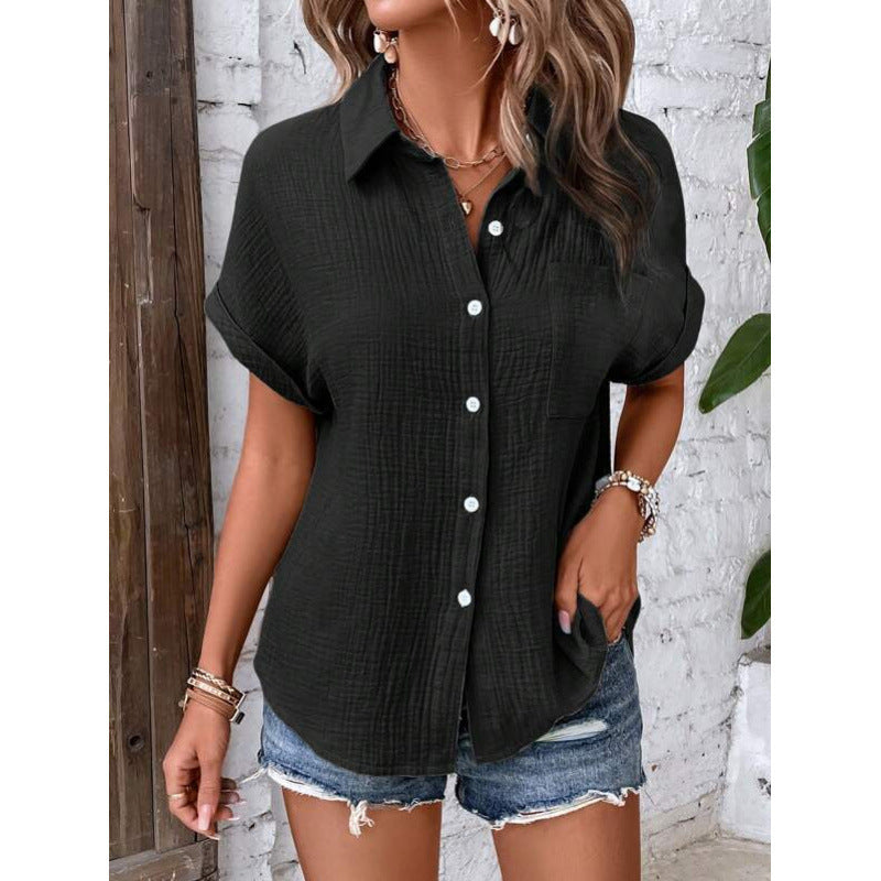 Dame Let Struktureret Knap-Top Bluse Stilla