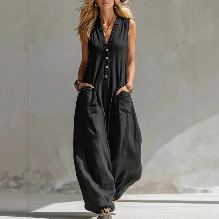 Dame Jumpsuit med dyb V-udskæring og praktiske lommer Skovae