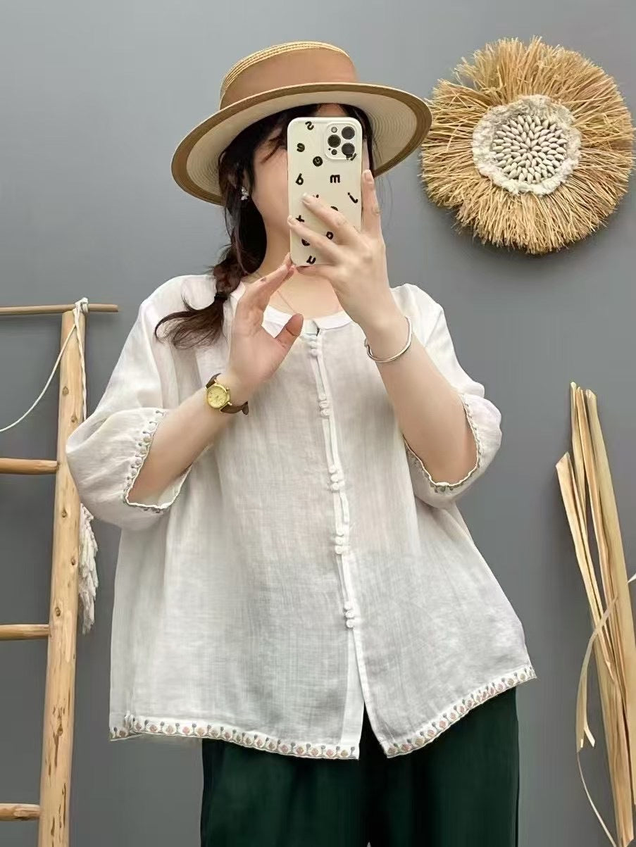 Femme Afslappet Fit Knap-Down Linen Bluse Stilla