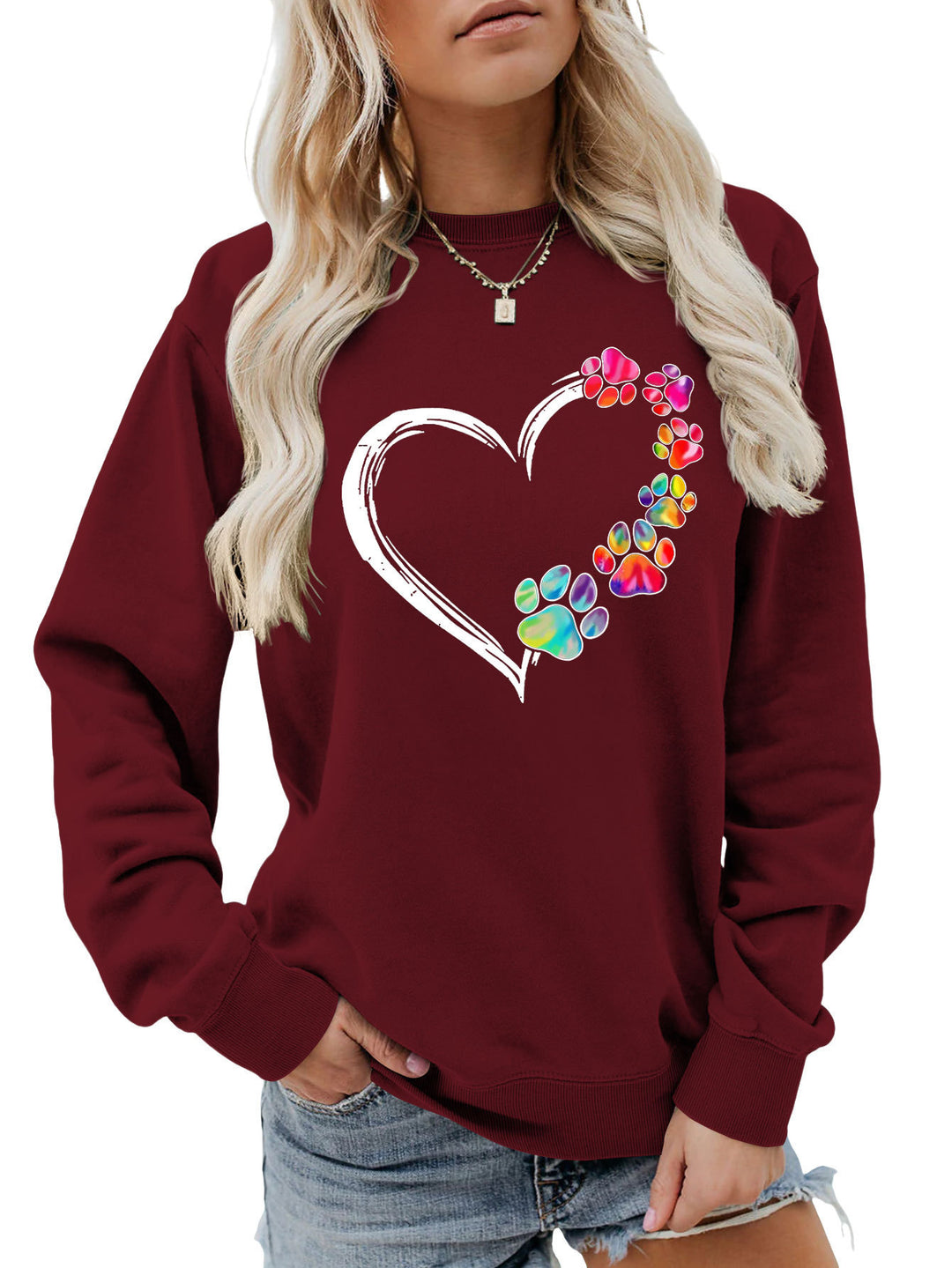 Kvinders sweatshirt med kreativ pote hjerte design Stilla