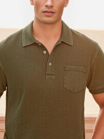 Herrers poloshirt med knaplukning og fint denim-look Stilla