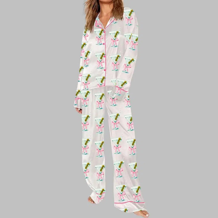 Dame pyjamas med farverigt motiv Skovae