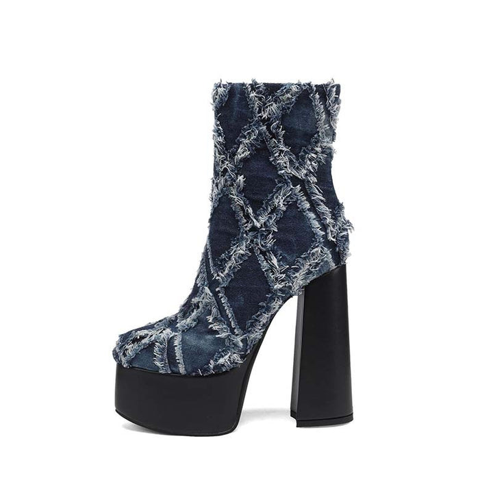 Femme High-Fashion Denim Platform Støvletter Stilla