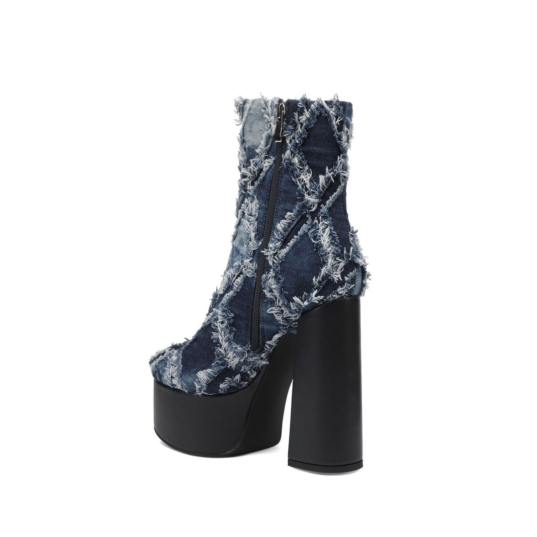 Femme High-Fashion Denim Platform Støvletter Stilla