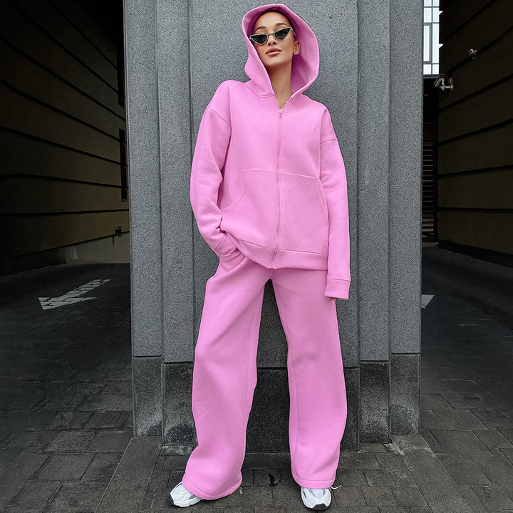 Dame Oversized Fritidsdragt i blødt fleece med praktiske lommer Stilla