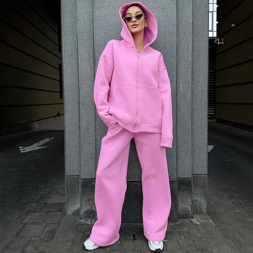 Dame Oversized Fritidsdragt i blødt fleece med praktiske lommer Stilla