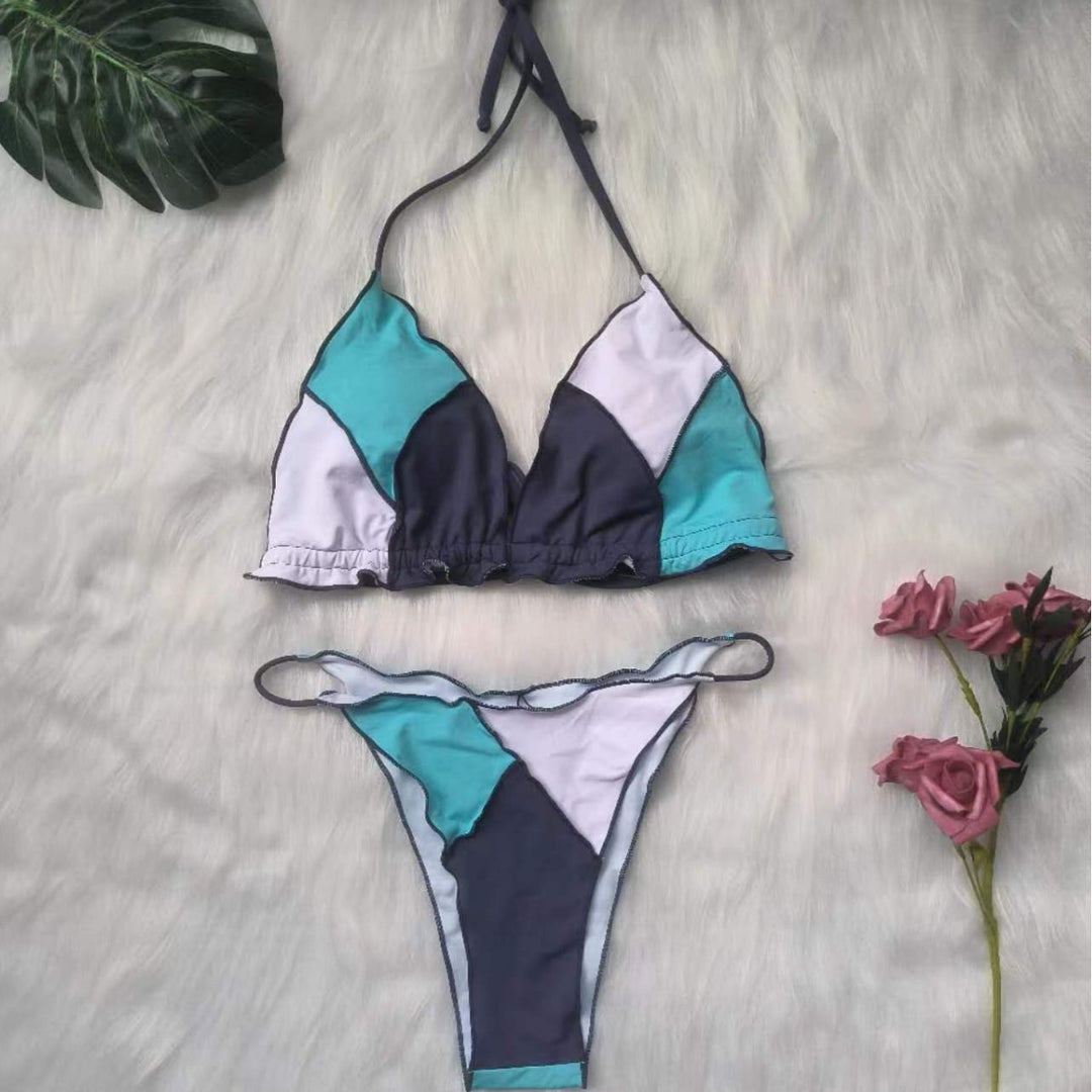 Dame triangel bikini sæt med geometrisk design Skovae