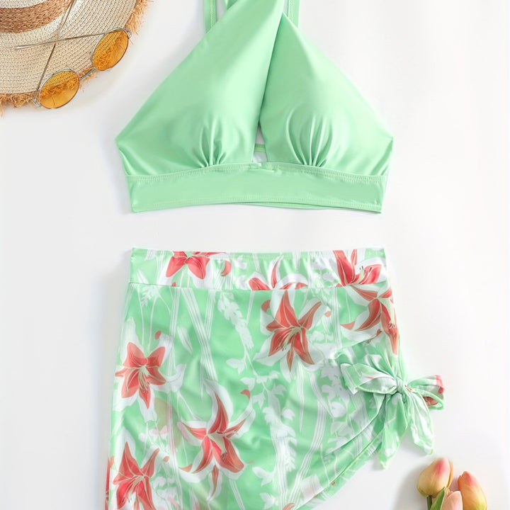 Dame svømmebikini med stilfuld cut-out og matchende pareo Stilla