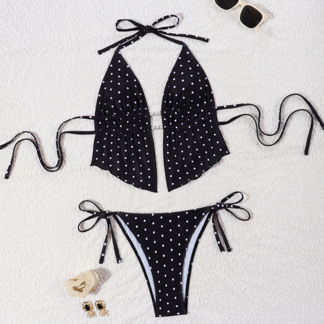 Dame Bikini-sæt med legende polka-dot mønster og justerbare stropper Skovae